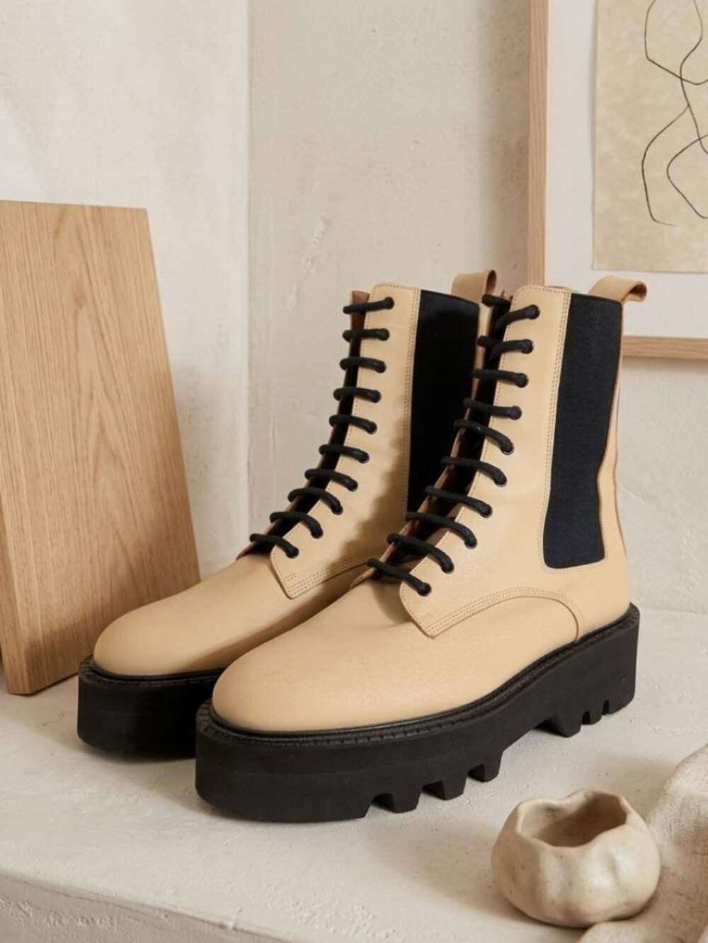 ATP Atelier Pesaro Boots - Khaki/Black Contrast Chunky Lug Sole Ankle Boots